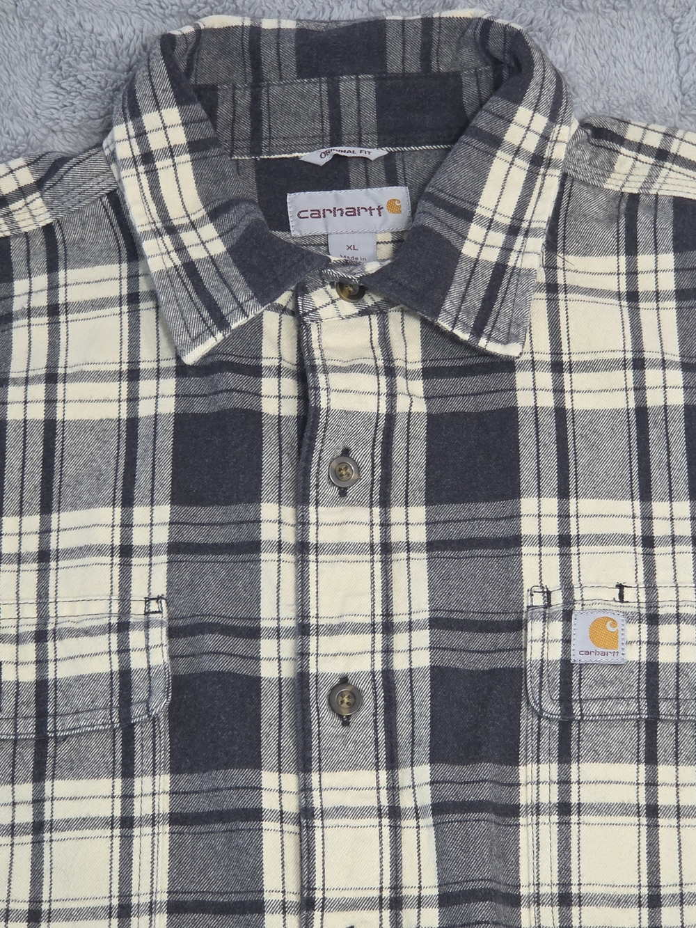 Carhartt Men's Plaid Flannel Shirt - Original Fit, Black And Off White - Picture 3 of 9